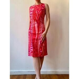 Vintage Averardo Bessi Printed Pink & Red Cotton Sheath Dress
